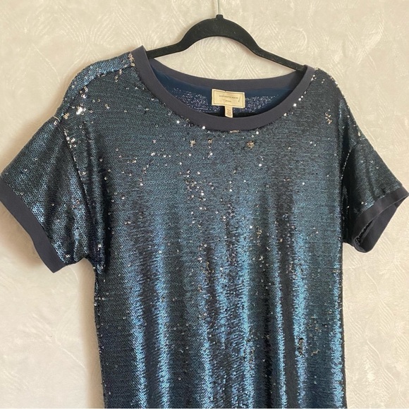 Anthropologie Moulinette Soeurs Interstellar Sequin Dress Blue Sz Small Shift - Picture 6 of 12